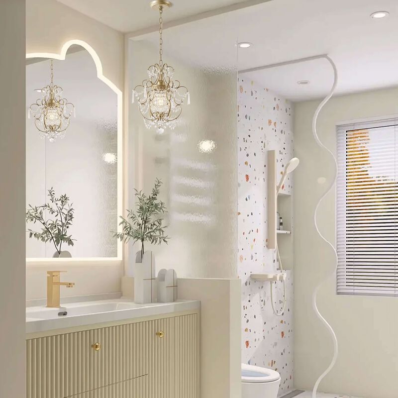 Eleanor Glam 1 Light Brushed Champagne Silver Mini Crystal Chandelier image number 3