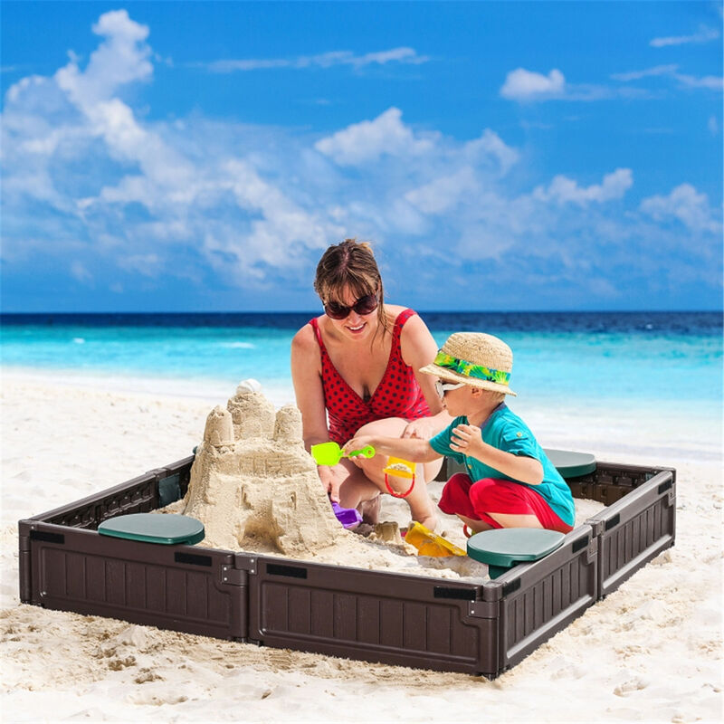 Kids' Sandbox with Cover Outdoor Wooden Sand Play Box for Toddlers & Children