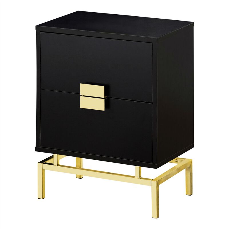 QuikFurn 24in Retro 2 Drawer NightStand End Table Cappuccino with Gold Metal Legs image number 1