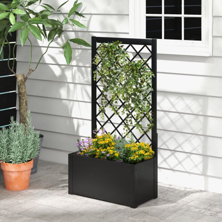 Hivvago 49 Inch Metal Raised Garden Bed with Trellis-Black