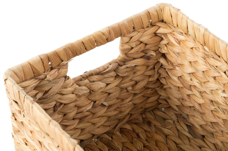 Natural Woven Water Hyacinth Wicker Rectangular Storage Bin Basket with Handles, Set of 3