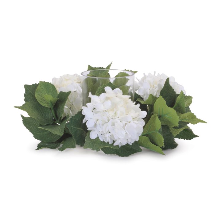 Hydrangea Floral Candle Rings with Glass Holders for Seasonal Display