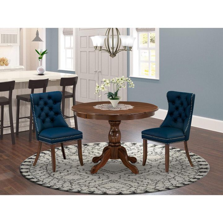 East West Furniture 3 Piece Kitchen Table Set Contains a Round Dining Table and 2 Upholstered Chairs