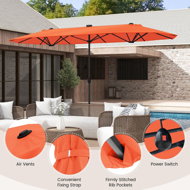 13FT Double-sided Patio Umbrella with Solar Lights for Garden Pool Backyard image number 5