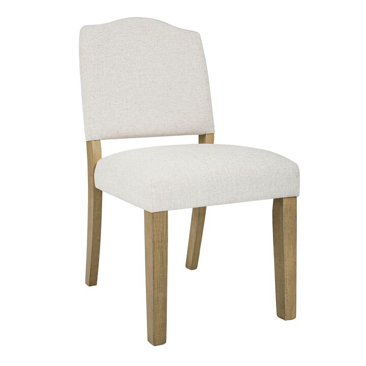 Side Dining Chair, Open Back Solid Wood Frame, Cream Woven Fabric