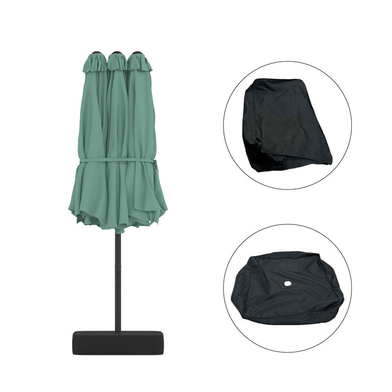 FUFU&GAGA Oversized Dual-Head Patio Umbrella with Crank Lift Sandbag Base and Cover 15 ft x 9 ft Mint Green image number 7