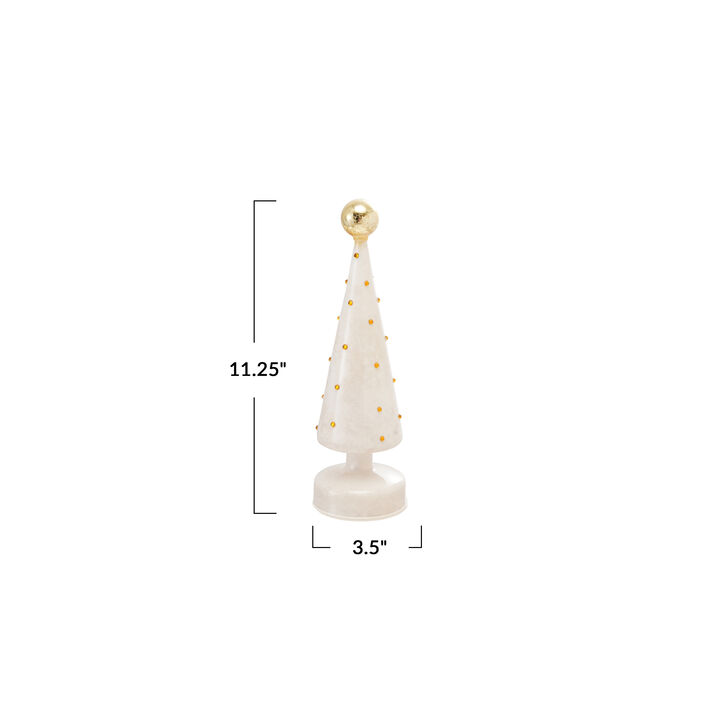 Embossed Mercury Glass Tree with LED, Gold & White
