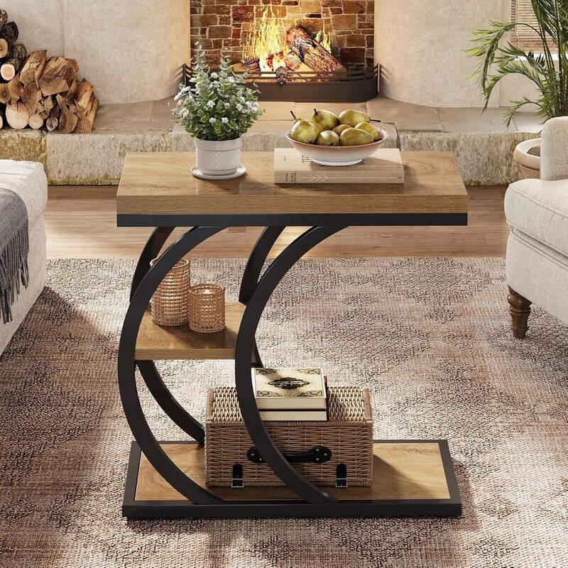 C-Shaped End Table, 3-Tier Side Table with Storage for Living Room image number 7