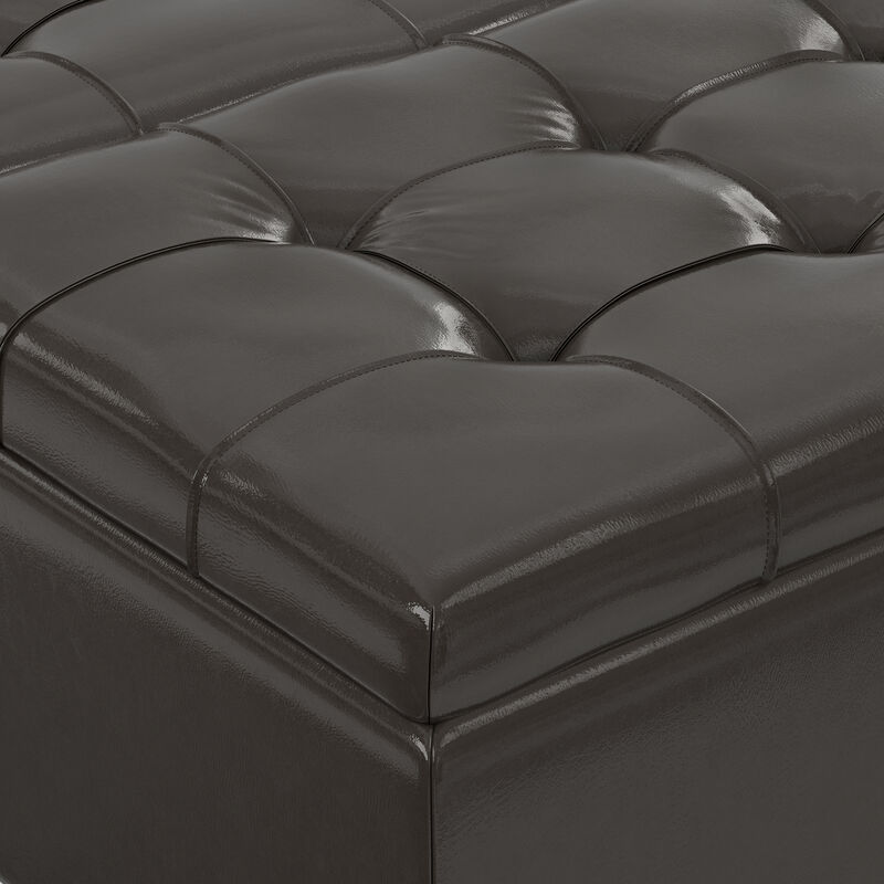 Harrison 36 inch Wide Transitional Square Coffee Table Storage Ottoman in Tanners Brown Vegan Faux Leather, Assembled image number 4