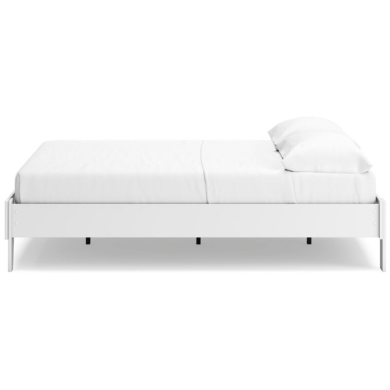 Alli Queen Size Platform Bed, Modern Matte White Wood, Low Profile - Benzara