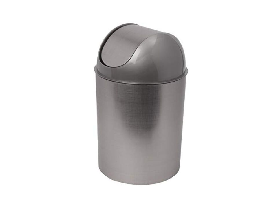 Umbra Mezzo, 2.5 Gallon Trash Can with Lid, Ideal For Small Spaces, Home and Office, Brushed Silver