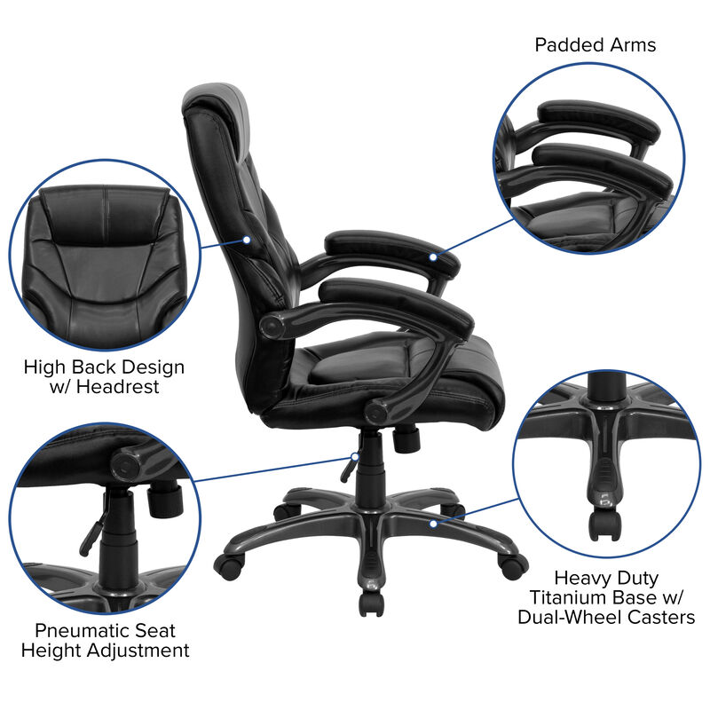 Greer High Back Black LeatherSoft Executive Swivel Ergonomic Office Chair with Arms image number 2