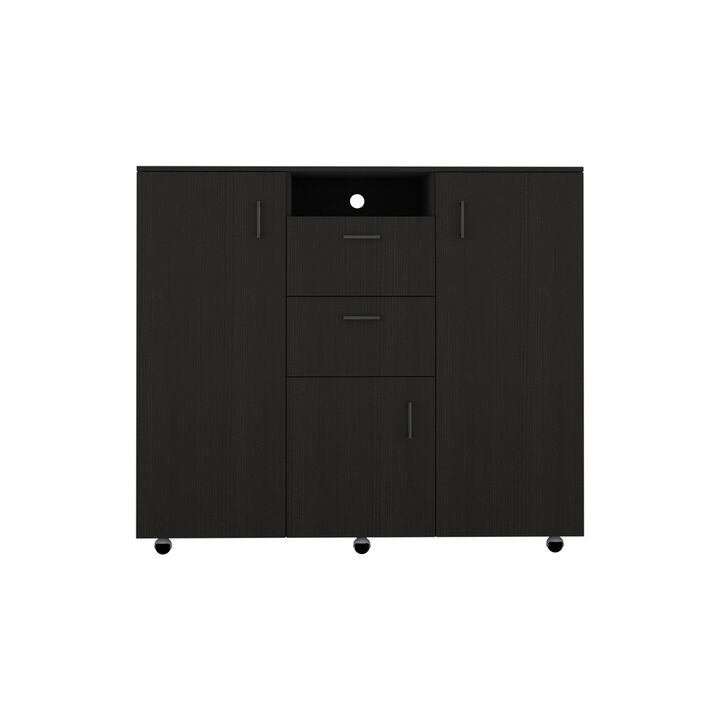 DEPOT E-SHOP Milano 3 Door Cabinet Dresser, Two Drawers, Four Interior Shelves, Rod, Black