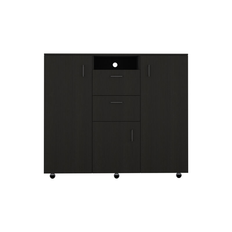 DEPOT E-SHOP Milano 3 Door Cabinet Dresser, Two Drawers, Four Interior Shelves, Rod, Black