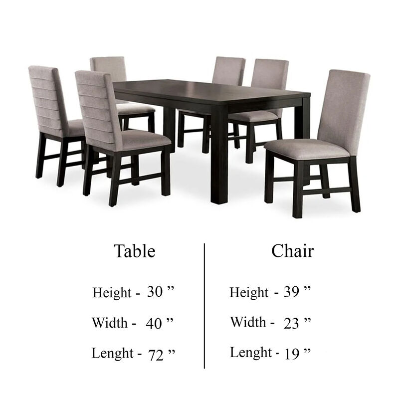 Renu 7pc Dining Table and Chair Set, 72 Inch Top, Gray Linen, Black - Benzara