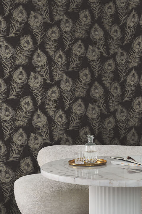 Regal Peacock Black Wallpaper