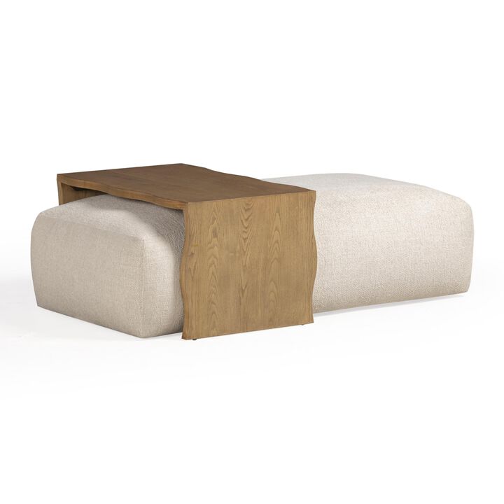 Tov Furniture Spencer Performance Basketweave Ottoman with Bridge Table (Cream)