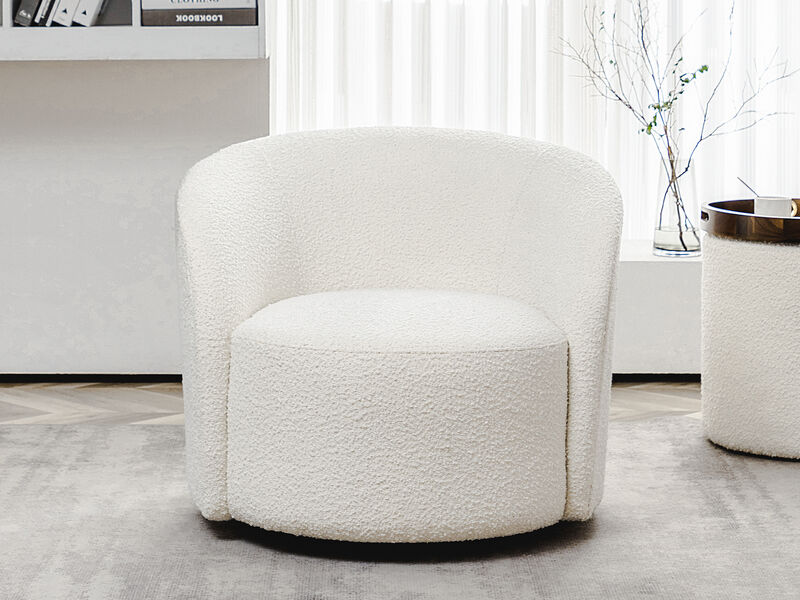 Everitte 34" W Upholstered Boucle Swivel Barrel Chair