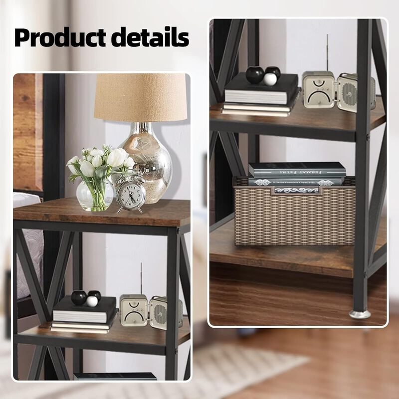3-Tier Square End Table, Small Side Tables Living Room, Couch End Table Rustic Side Table with Steel Frame 11.8"" D x 15.7"" W x