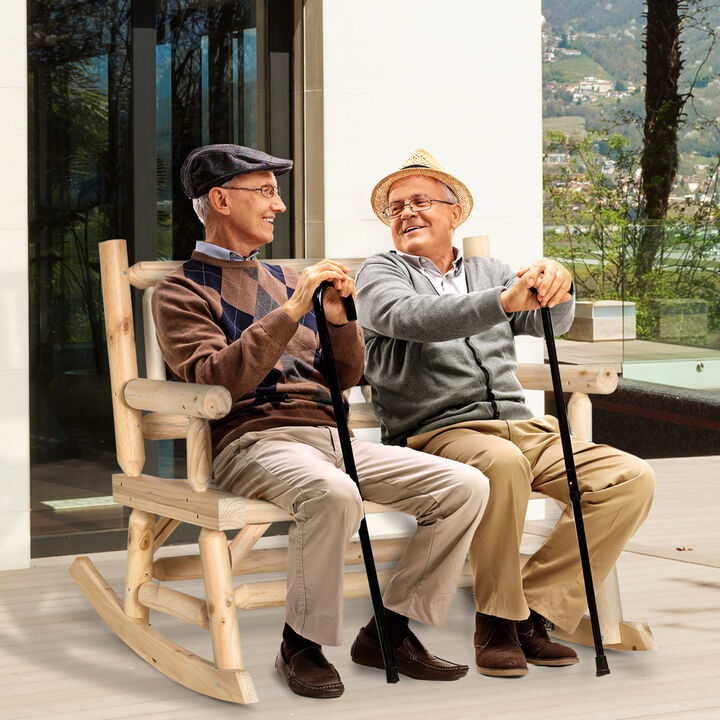 Hivvago Wooden 2-Person Rocking Chair with Wide Seats