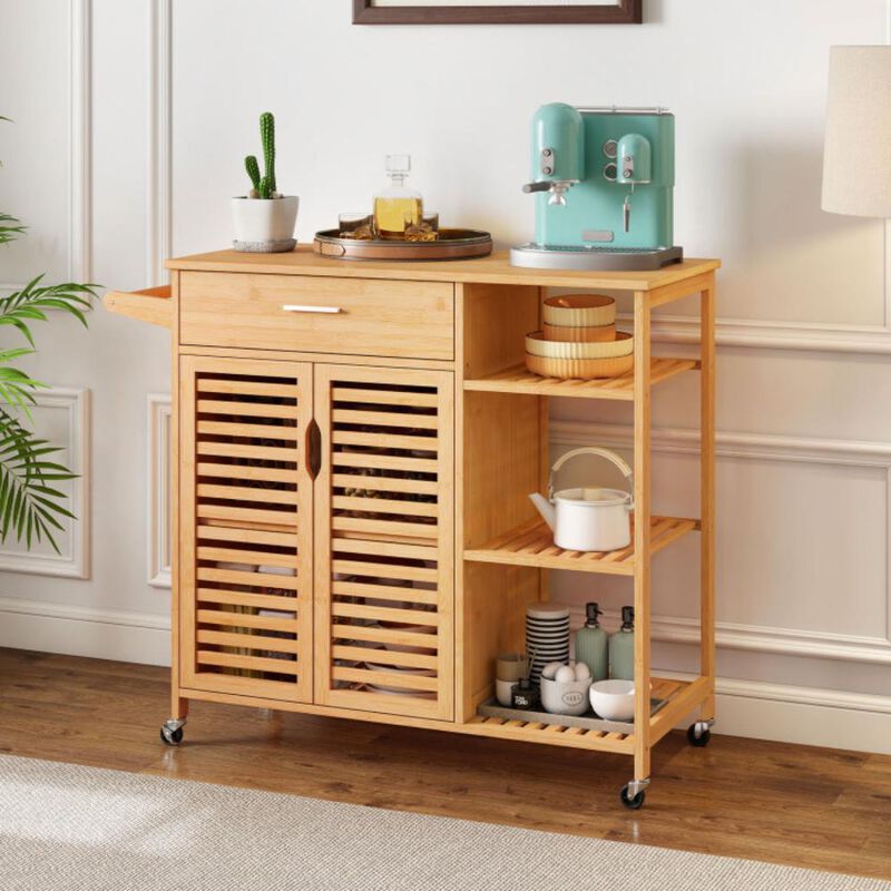 Hivvago Kitchen Island Cart on Wheels with Sturdy Bamboo Frame