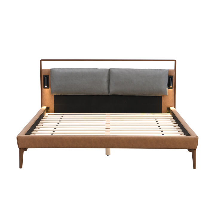 Christopher Knight Home Solis Contemporary Faux Leather Platform Bed with 2 Night Lights