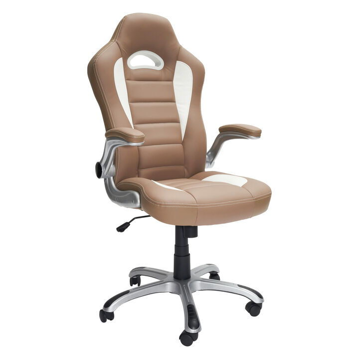 Streamdale High Back Executive Sport Race Office Chair With Flip-Up Arms, Camel