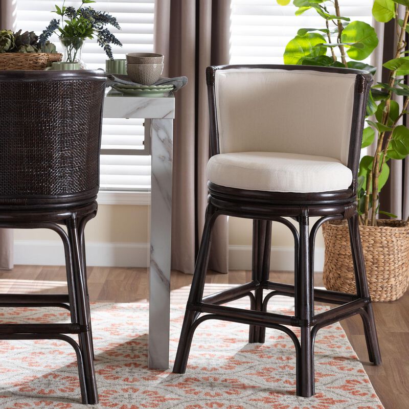 bali & pari Alsip Espresso Rattan Counter Stool with Swivel Seat image number 7