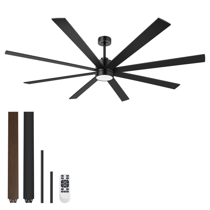 Breezary 72" Ceiling Fan with Light, 8 Blade, 6 Speed Remote Control, 3 Color Temps