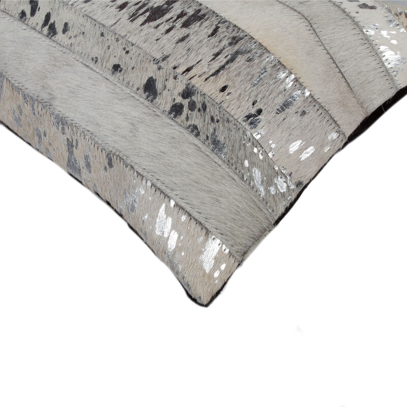 HomeRoots Set of Two 12" X 20" Gray and Silver Striped Cowhide Lumbar Throw Pillows with Glitter image number 4