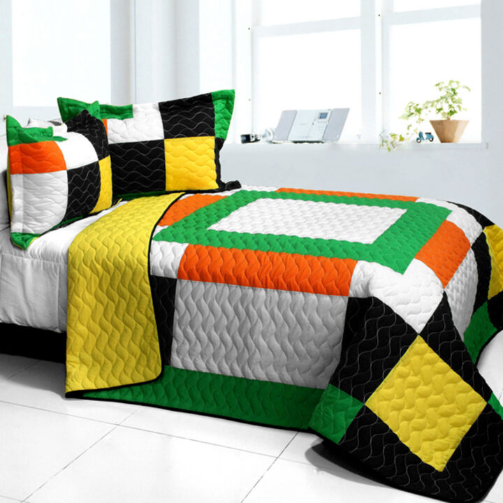 Patchwork Quilt Set 3 Piece with Vermicelli Quilting for Bedroom