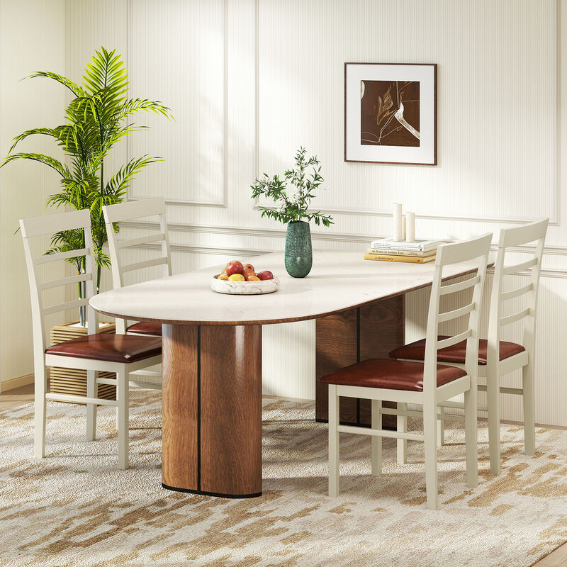 Set of 2 Armless Dining Chairs with PU Leather Seats and Wooden Frame