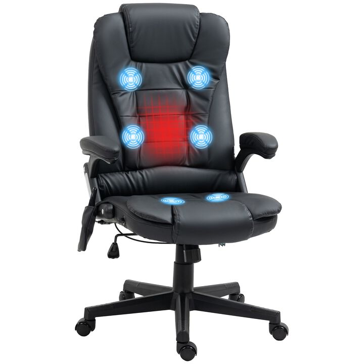 Heated Massage Office Chair, Heated Reclining Desk Chair with 6 Vibration Points, Armrest and Remote, Black