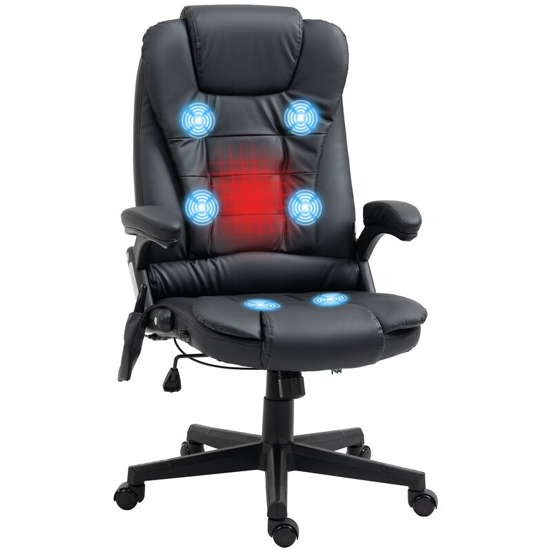 Black Heated Massage Office Chair: 6 Vibration Points, Recliner