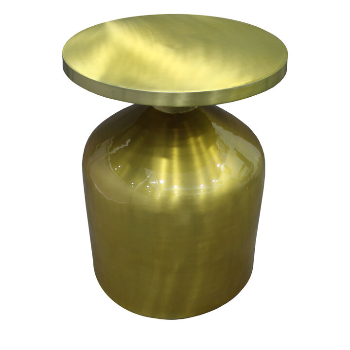 24 Inch Metal Frame End Table with Round Top and Bottle Shaped Base, Gold