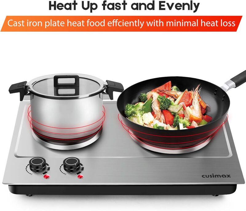 Cusimax Hot Plate, 1800W Electric Burner Double Hot Plate for Cooking Countertop Burner with Adjustable Temperature Control, Portable Cooktop image number 4