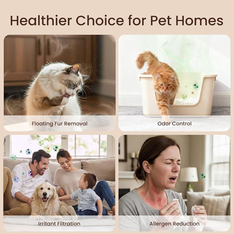 Provirtec Air Purifier for Home Pets, Up to 2500 Sq.Ft, H13 True HEPA Filter, 4-Side Wide Intake, Trap Pet Odor Floating Fur Dander & Allergies image number 9