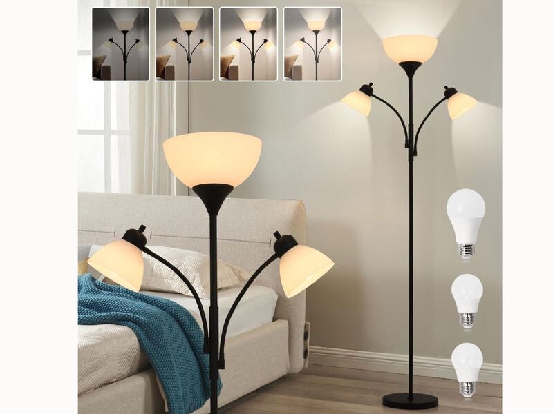 3-in-1 Floor Lamp &ndash; 66" Tall, Dual Reading Lights, Dimmable LED, Modern Black