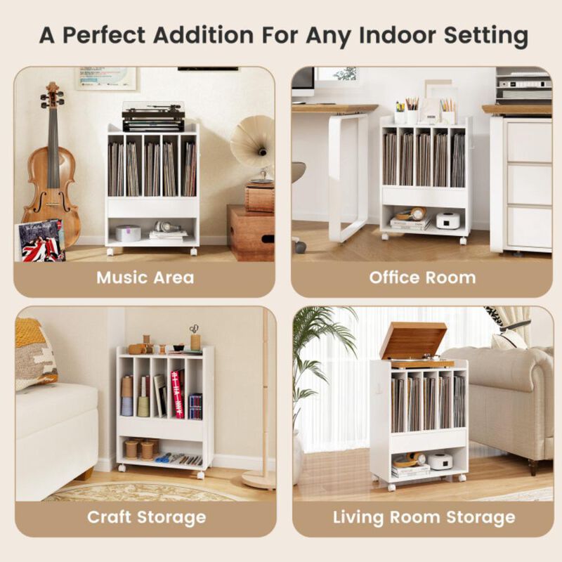 Hivvago Record Rolling Turntable Player Stand with Drawer