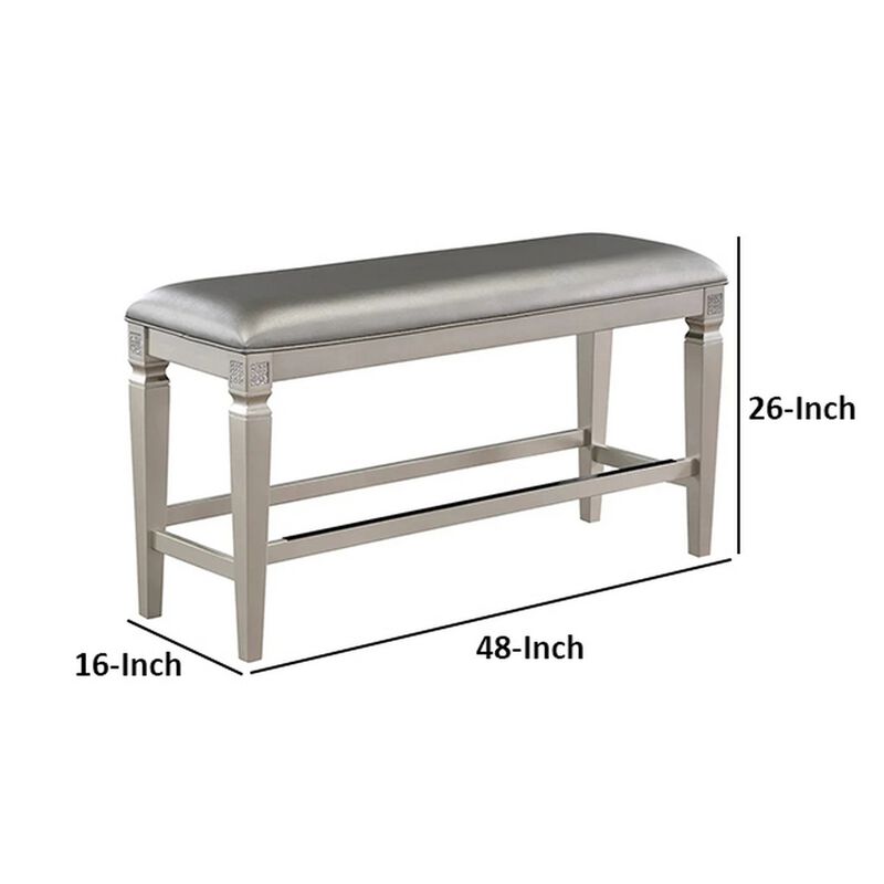 Scott 48 Inch Counter Height Bench, Wood Frame, Fabric Upholstery, Gray - Benzara