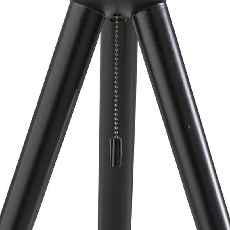 Hivvago 23" Black Solid Wood Tripod Table Lamp With White Ribbed Glass Shade