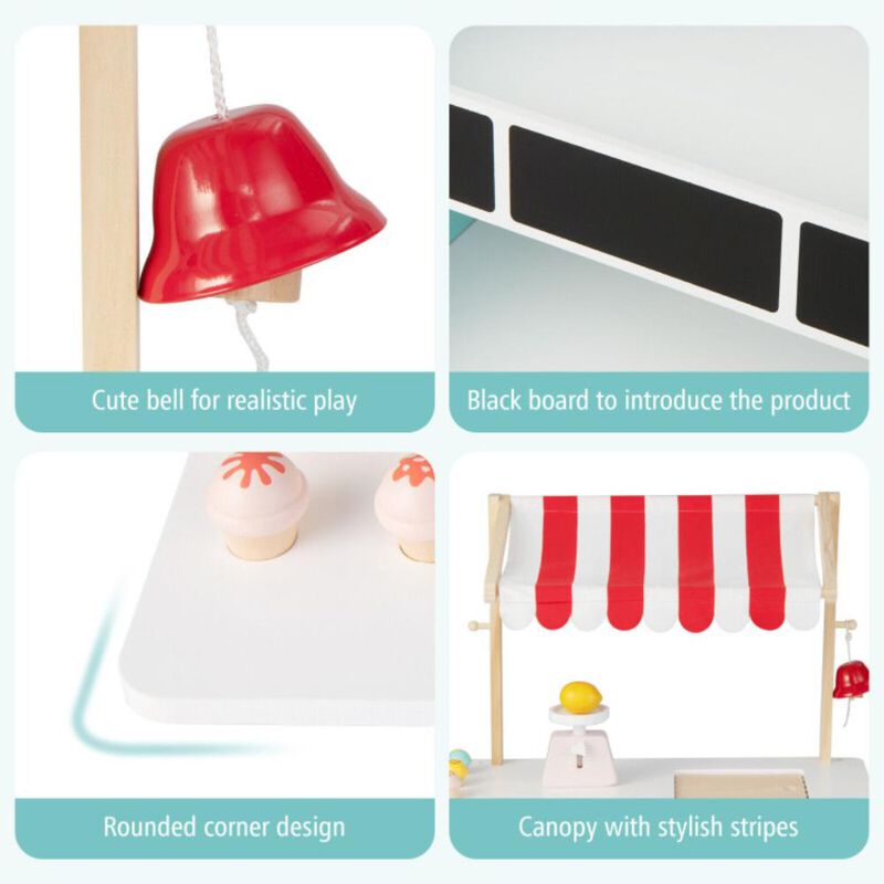 Hivvago Kids Wooden Ice Cream Cart with Chalkboard and Storage