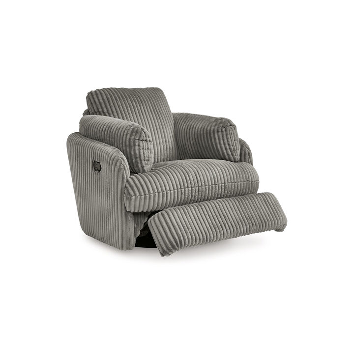Rikki Swivel Glider Manual Recliner Chair, Gray Corduroy, 2 Pillows - Benzara