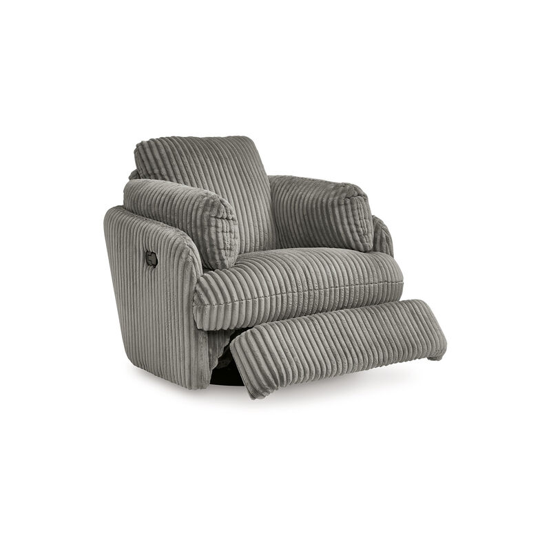 Rikki Swivel Glider Manual Recliner Chair, Gray Corduroy, 2 Pillows - Benzara