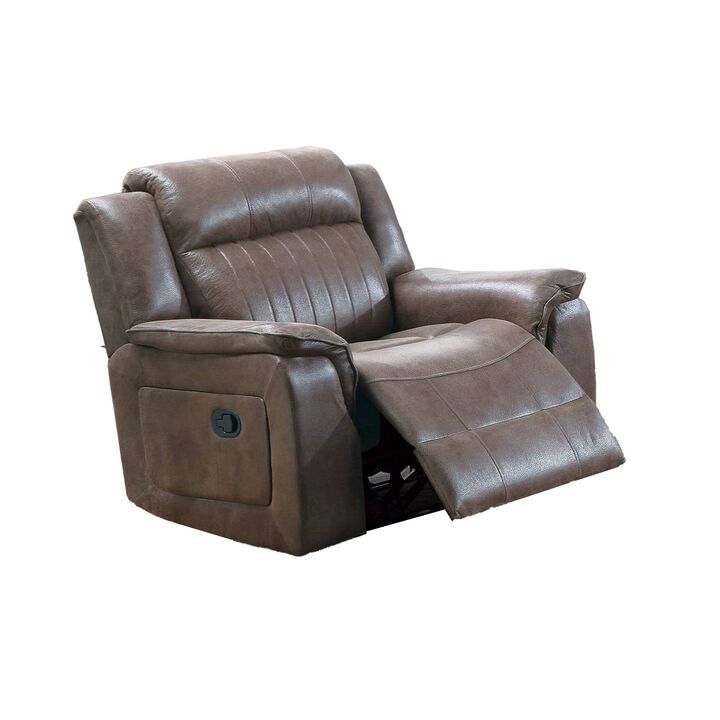 Fabric Manual Recliner Chair with Pillow Top Arms, Brown-Benzara