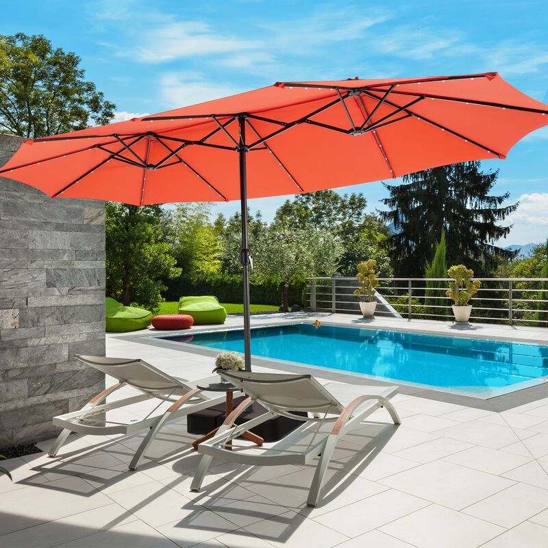 Mondawe 15 Feet Double-Sided Patio Umbrella with 48 LED Lights image number 1