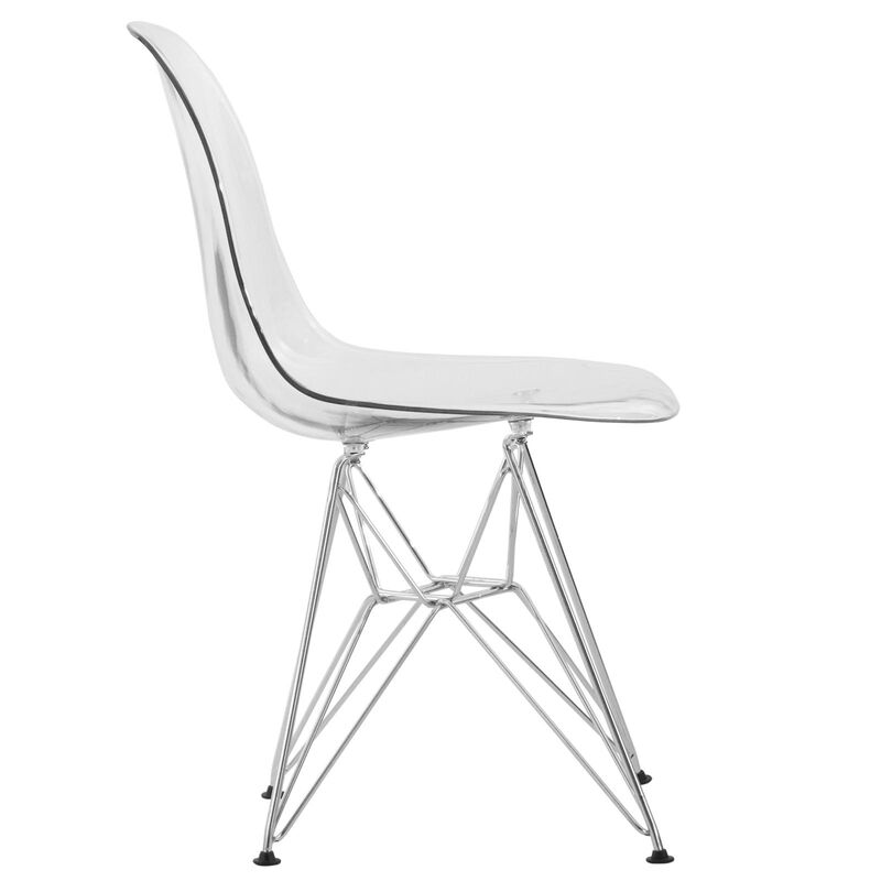 LeisureMod Acrylic Dining Chairs with Chrome Eiffel Base and Curved Back Design - Ergonomic & Lightweight Accent Side Chairs for Mid-Century Home
