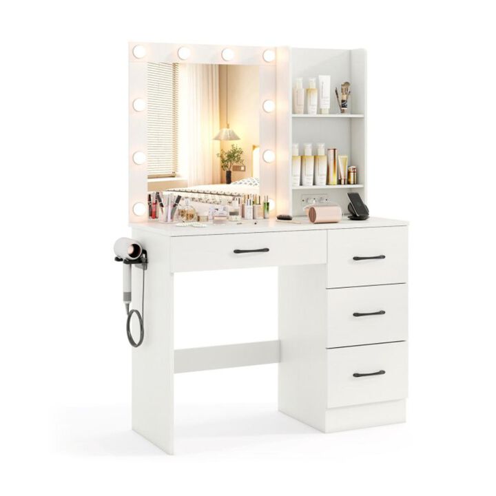 Hivvago Vanity Desk with 3-Color Lights and Power Outlets
