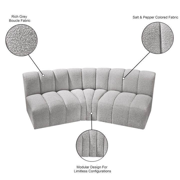Meridian Furniture Arc Grey Boucle Fabric Modular Sofa