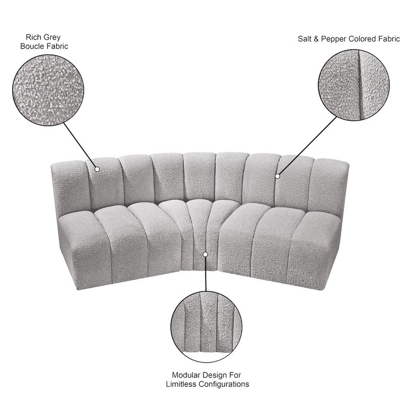 Meridian Furniture Arc Grey Boucle Fabric Modular Sofa